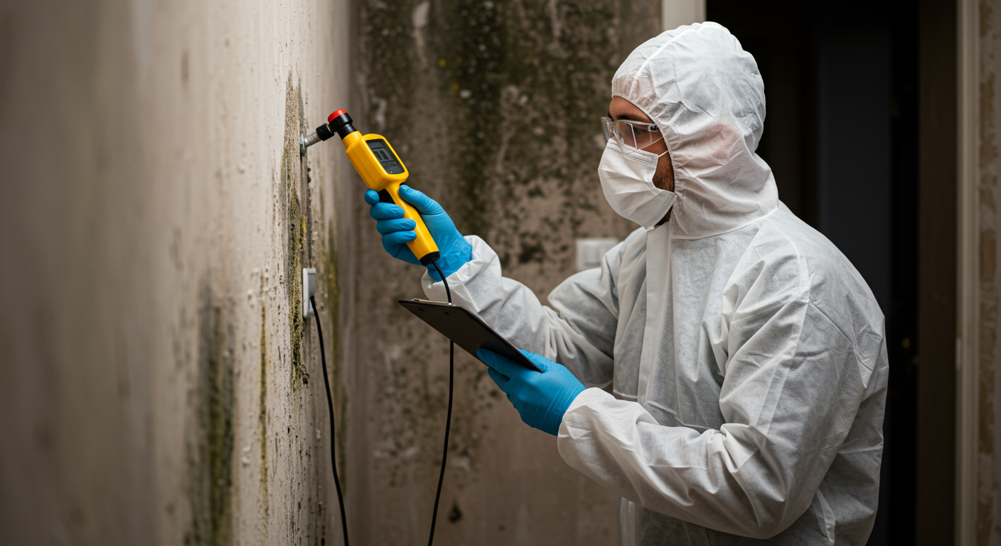 A professional remediation expert inspecting a home for mold growth