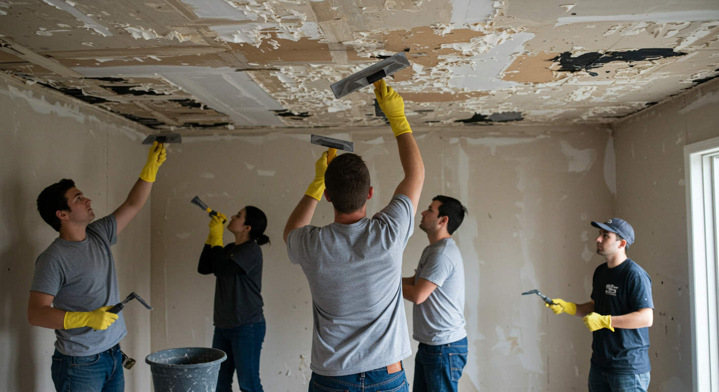Professional Team Removing Popcorn Ceiling